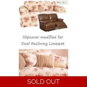 Dual Reclining LOVESEAT Slipcover T Cushion Waverly Vintage Rose Cover